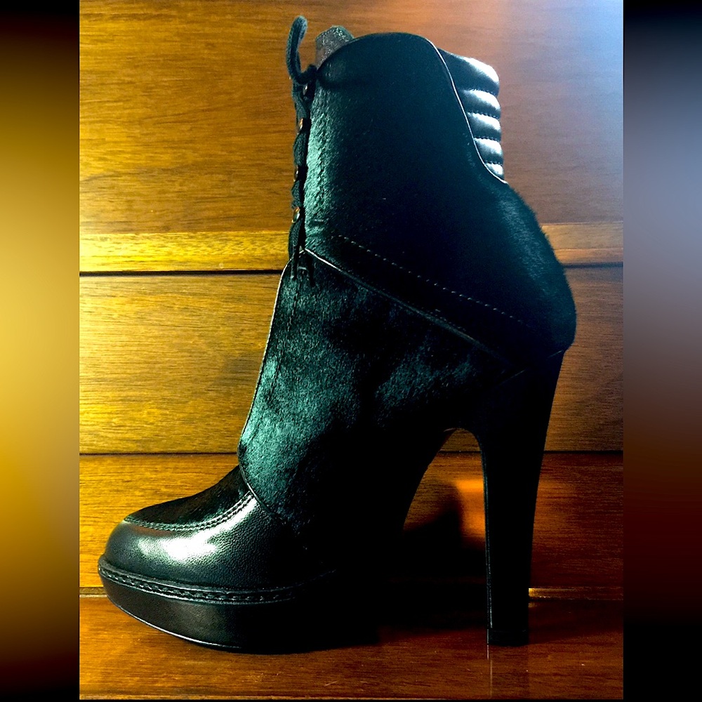 BARBARA BUI Black Leather And Pony Hair Ankle Boots 38